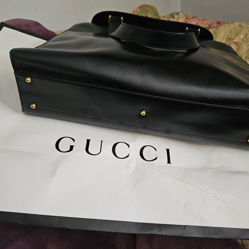 Gucci Black Leather Handbag with Gold Details, 16X13 ,LARGE SOFT LEATHER,RED LEA
